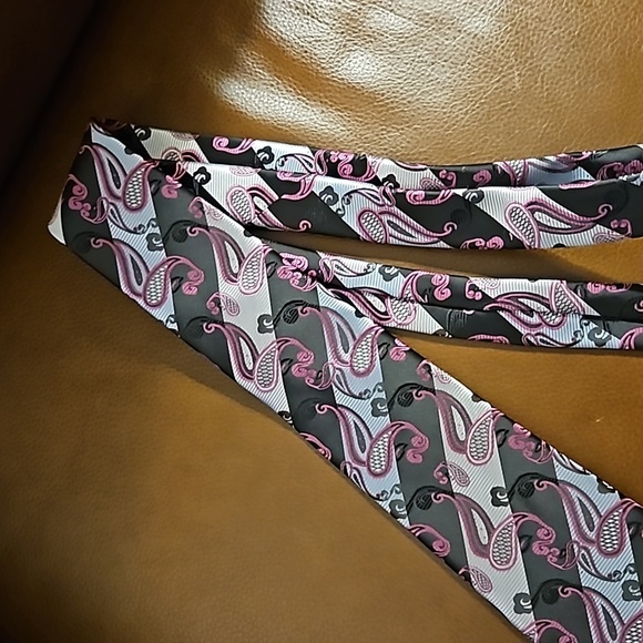 3/$30 TWENTY DOLLAR TIE Striped Hot Pink Paisley Silver Black Tie - Picture 8 of 8